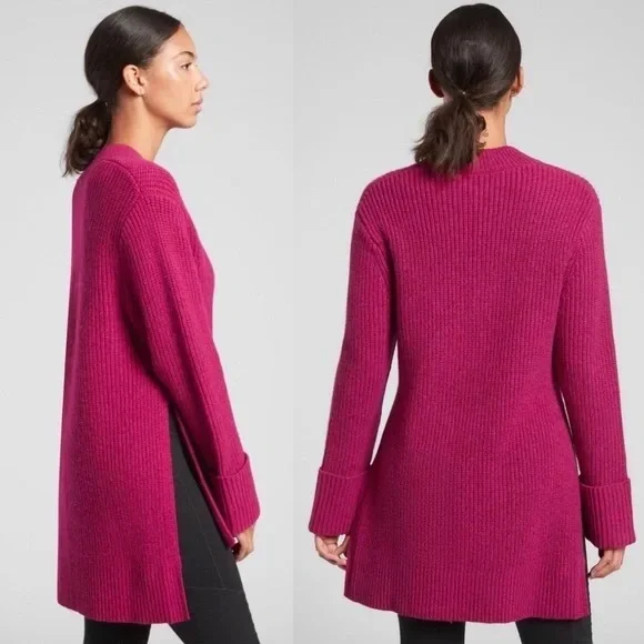 Athleta  Shasta V-Neck Oversized Sweater Fuchsia Size M Wool Blend - Picture 2 of 10